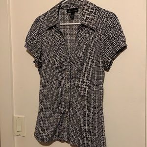 Patterned Button Up Black & White Blouse